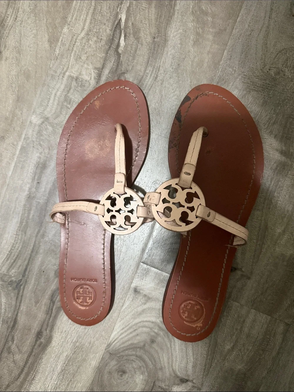 Tory Burch Blush Pink Logo Thong Sandals